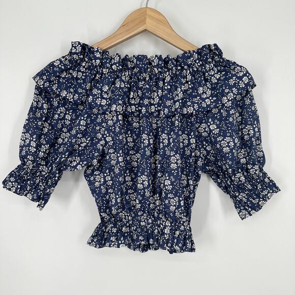 The Vampire’s Wife The Mob Blouse Floral Off The Shoulder Capel Linen Ruffle Top - Picture 5 of 13